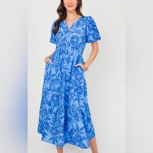 JODIFL Blue Toile Floral Maxi dress Size Small